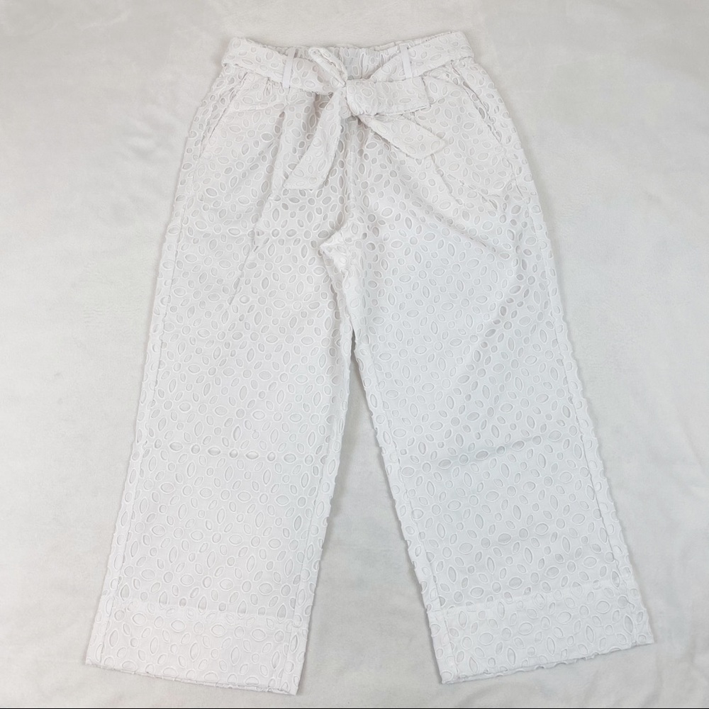 J Crew New women's size 10 tie Waist eyelet cropped pants high rise in white